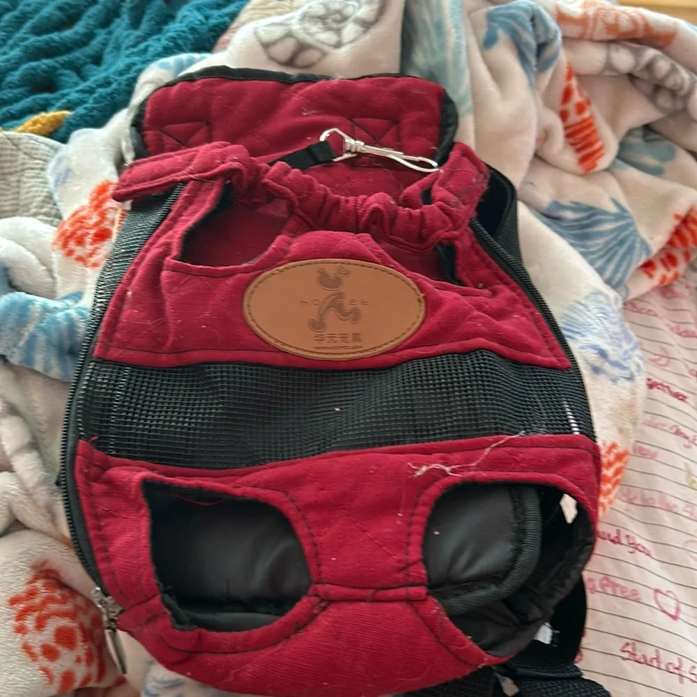 My dog has outgrown this little doggy backpack, but it’s very beautiful.